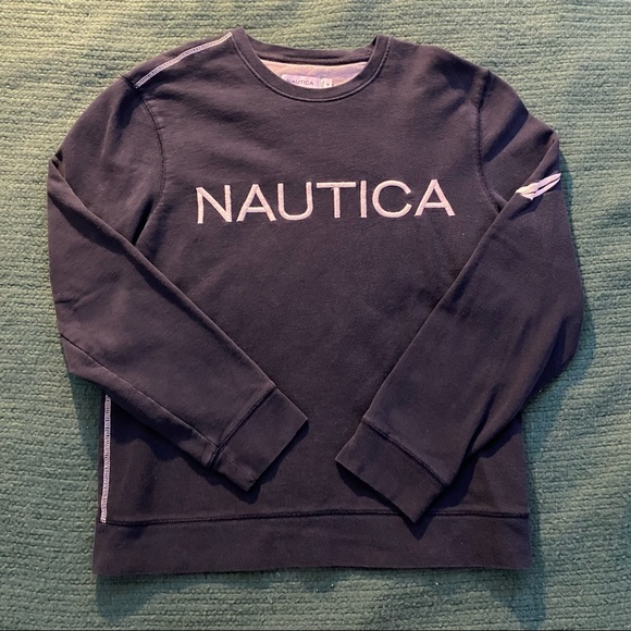 Navy Nautica Embroidered Text Logo Crewneck Sweatshirt Medium - Picture 1 of 4